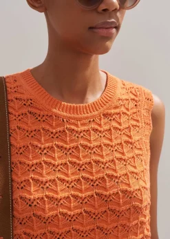 Hot ME+EM Cotton Lace Stitch Knit Vest Orange Zing
