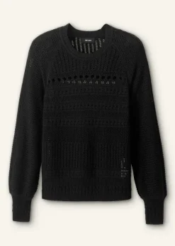 New ME+EM Cotton Lace Stitch Raglan Sleeve Jumper Black