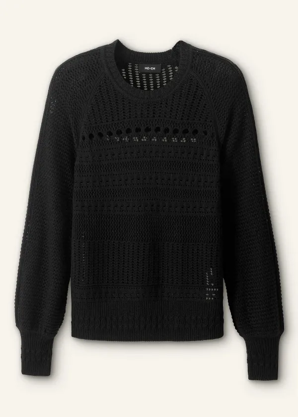 New ME+EM Cotton Lace Stitch Raglan Sleeve Jumper Black