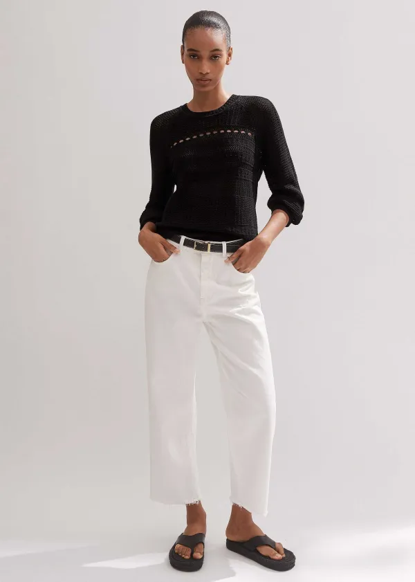 New ME+EM Cotton Lace Stitch Raglan Sleeve Jumper Black