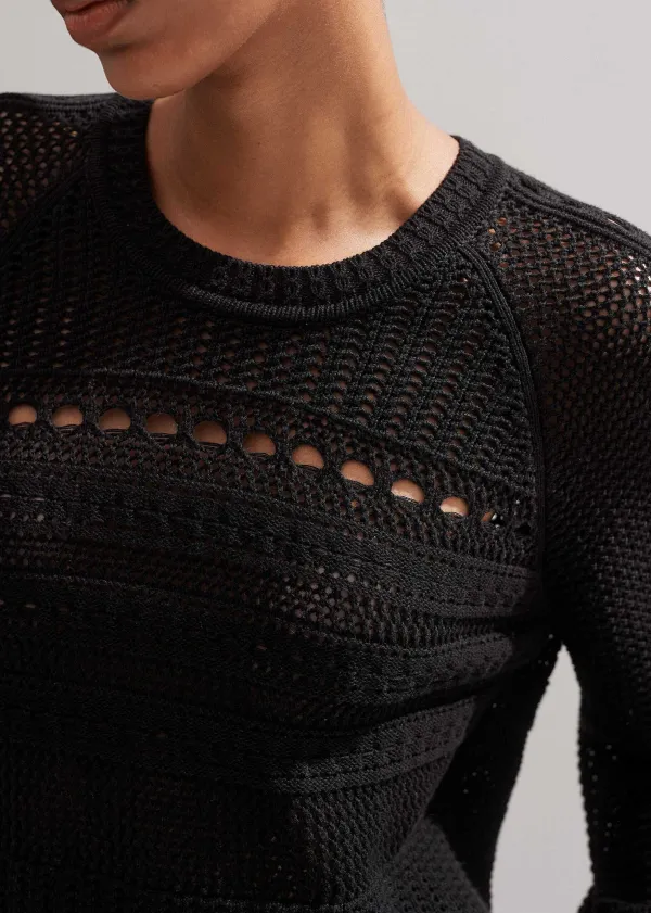New ME+EM Cotton Lace Stitch Raglan Sleeve Jumper Black