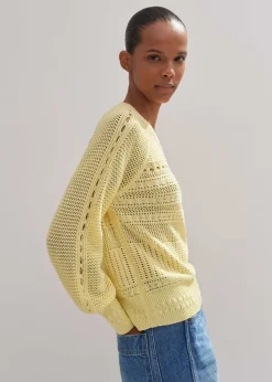 Hot ME+EM Cotton Lace Stitch Raglan Sleeve Jumper Custard
