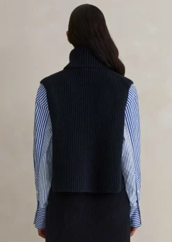 New ME+EM Cotton Merino Rib Layering Vest + Snood Navy
