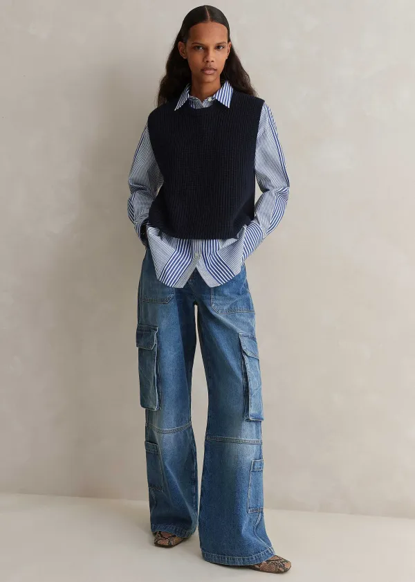 New ME+EM Cotton Merino Rib Layering Vest + Snood Navy