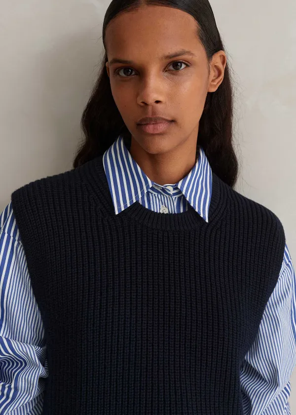 New ME+EM Cotton Merino Rib Layering Vest + Snood Navy