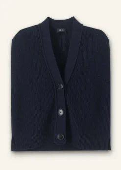 ME+EM Cotton Merino Rib Relaxed Buttoned Vest Navy