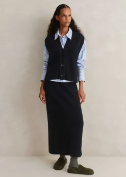 Best ME+EM Cotton Merino Rib Straight Maxi Skirt Navy