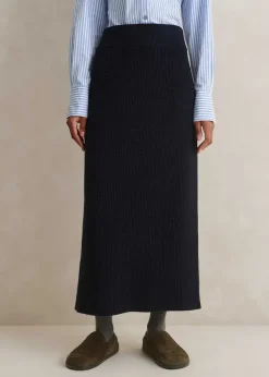 Best ME+EM Cotton Merino Rib Straight Maxi Skirt Navy