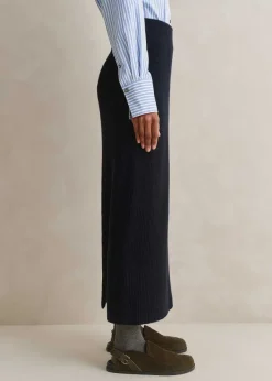 Best ME+EM Cotton Merino Rib Straight Maxi Skirt Navy