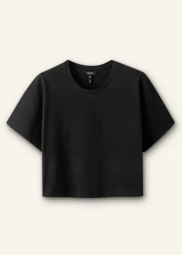 ME+EM Cotton Oversized Crop Tee Black