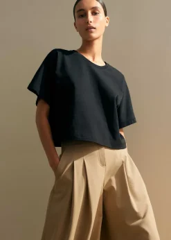 ME+EM Cotton Oversized Crop Tee Black