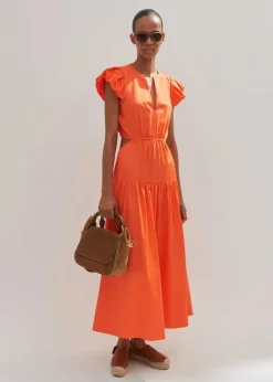 Hot ME+EM Cotton Poplin Cut-Out Maxi Dress Orange Zing