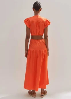 Hot ME+EM Cotton Poplin Cut-Out Maxi Dress Orange Zing