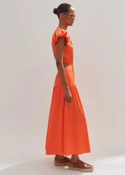 Hot ME+EM Cotton Poplin Cut-Out Maxi Dress Orange Zing