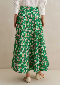 ME+EM Cotton Poplin Lantana Print Maxi Skirt Green/Pink/Multi