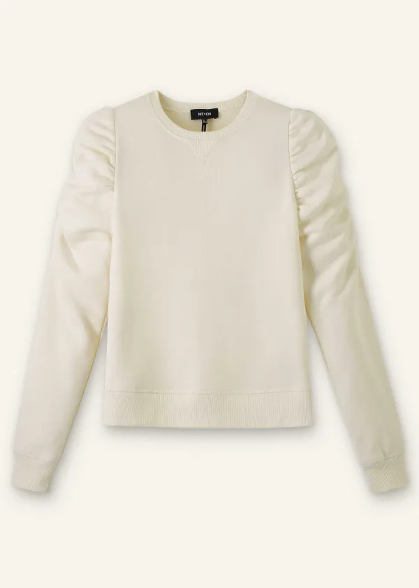 New ME+EM Cotton Ruche Sleeve Sweatshirt Cream