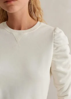 New ME+EM Cotton Ruche Sleeve Sweatshirt Cream
