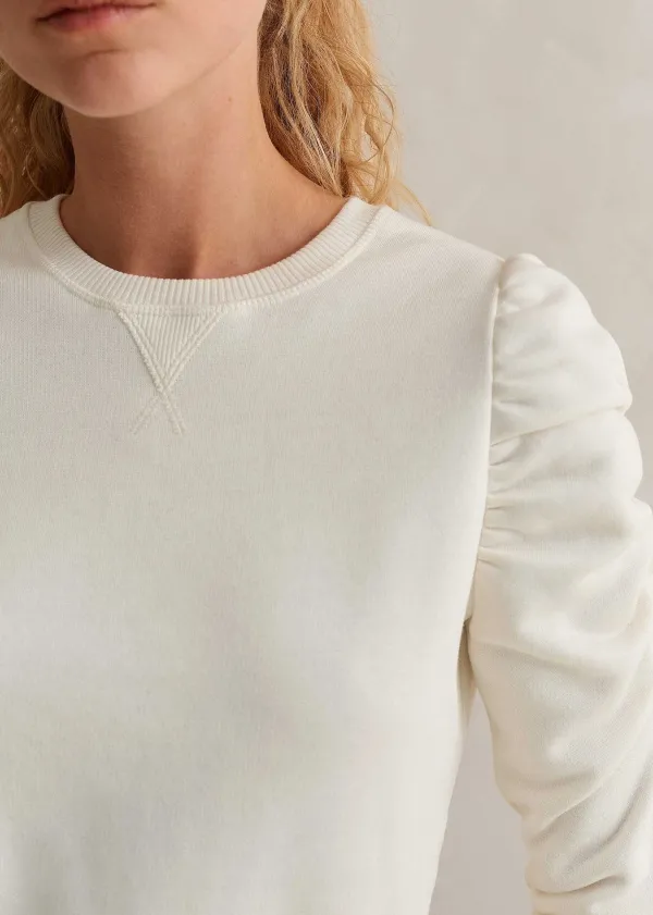 New ME+EM Cotton Ruche Sleeve Sweatshirt Cream