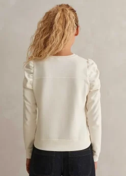 New ME+EM Cotton Ruche Sleeve Sweatshirt Cream