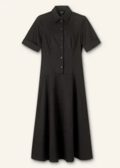 Hot ME+EM Cotton Sateen Midi Shirt Dress + Belt Black