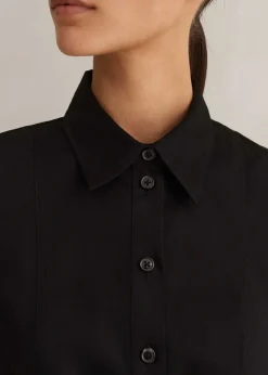 Hot ME+EM Cotton Sateen Midi Shirt Dress + Belt Black