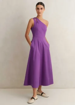 Online ME+EM Cotton Sateen One Shoulder Midi Dress Summer Purple