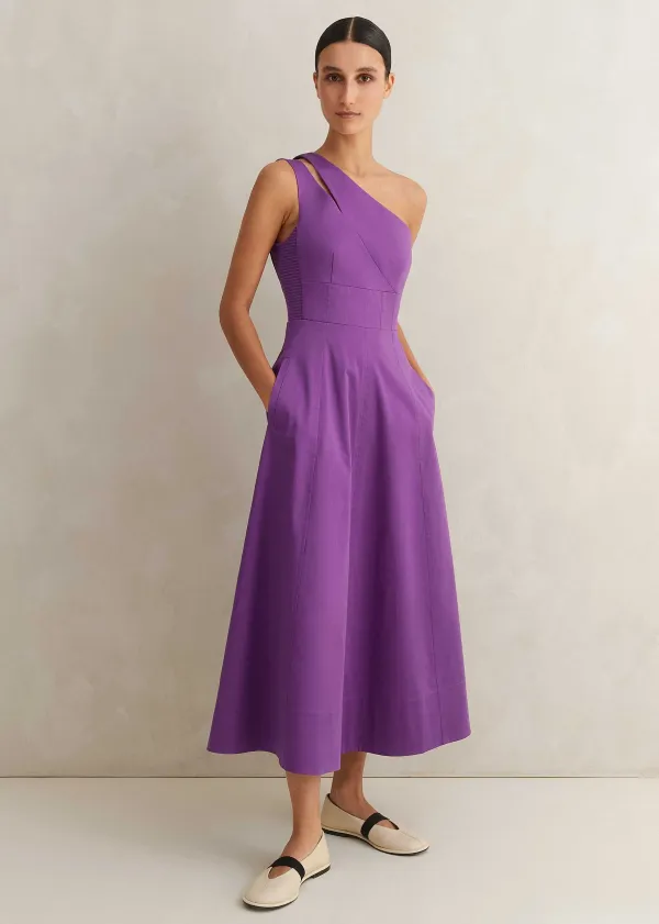 Online ME+EM Cotton Sateen One Shoulder Midi Dress Summer Purple