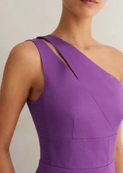 Online ME+EM Cotton Sateen One Shoulder Midi Dress Summer Purple