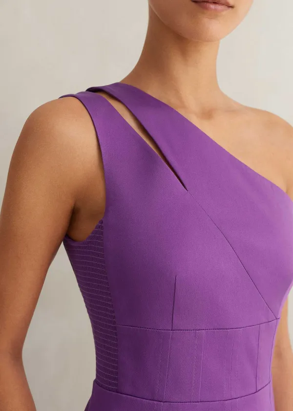 Online ME+EM Cotton Sateen One Shoulder Midi Dress Summer Purple