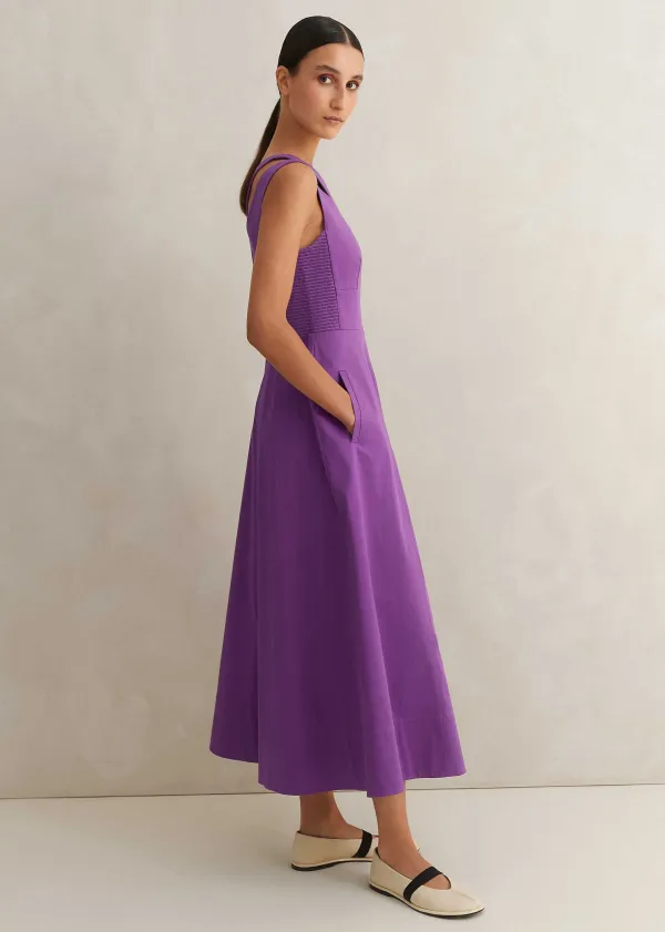 Online ME+EM Cotton Sateen One Shoulder Midi Dress Summer Purple
