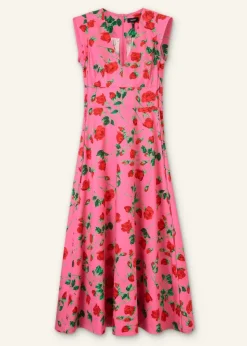 Outlet ME+EM Cotton Sateen Rose Print Maxi Dress Pink/Green/Red