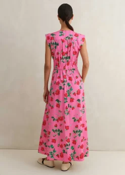 Outlet ME+EM Cotton Sateen Rose Print Maxi Dress Pink/Green/Red