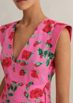 Outlet ME+EM Cotton Sateen Rose Print Maxi Dress Pink/Green/Red