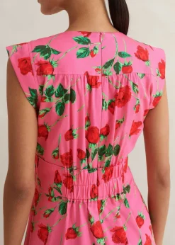 Outlet ME+EM Cotton Sateen Rose Print Maxi Dress Pink/Green/Red