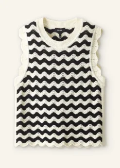 Discount ME+EM Cotton Scallop Stripe Boxy Knit Vest Black/Ecru