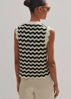Discount ME+EM Cotton Scallop Stripe Boxy Knit Vest Black/Ecru