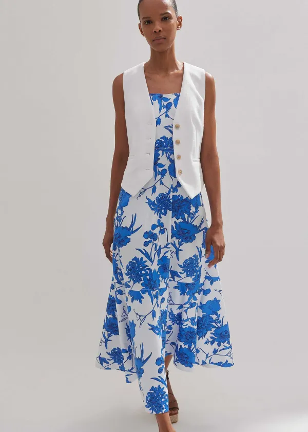 Online ME+EM Cotton Scribbled Flower Print Maxi Dress Light Cream/Blue/Black