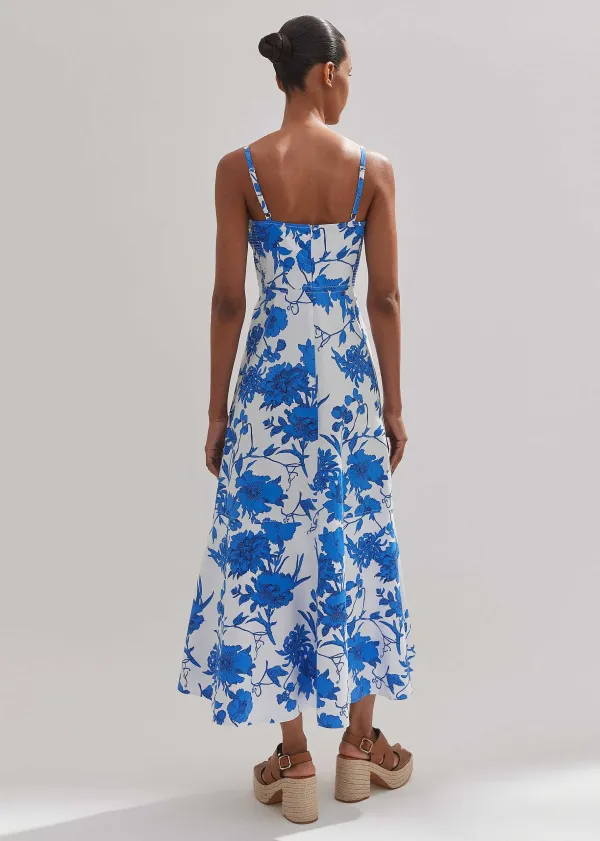 Online ME+EM Cotton Scribbled Flower Print Maxi Dress Light Cream/Blue/Black