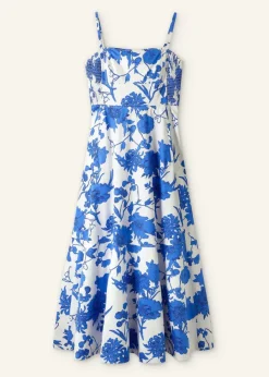 Online ME+EM Cotton Scribbled Flower Print Maxi Dress Light Cream/Blue/Black