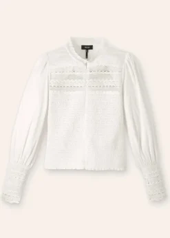Hot ME+EM Cotton Shirred Lace Trim Top Soft White
