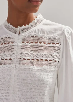 Hot ME+EM Cotton Shirred Lace Trim Top Soft White