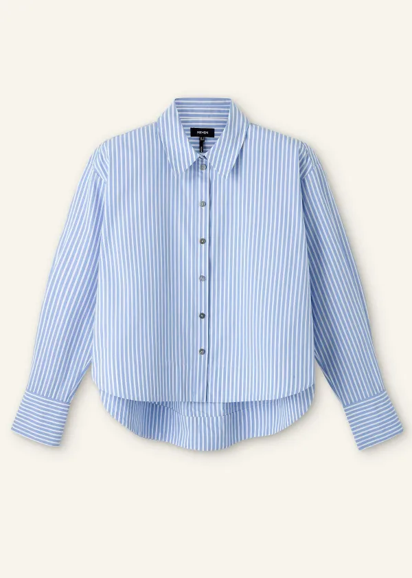 Discount ME+EM Cotton Stripe Dipped Hem Crop Shirt Pale Blue/White