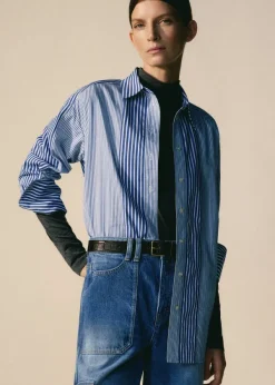 Sale ME+EM Cotton Stripe Oversized Shirt Blue/White