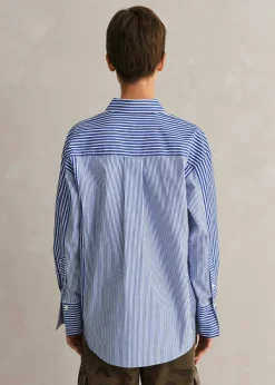 Sale ME+EM Cotton Stripe Oversized Shirt Blue/White