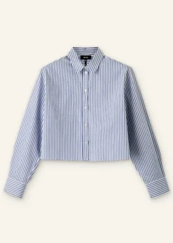Best ME+EM Cotton Striped Crop Shirt Blue/White Stripe
