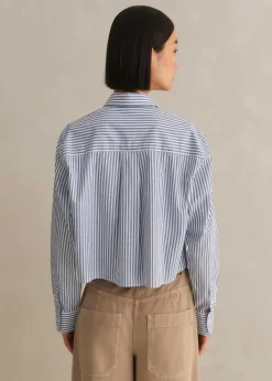 Best ME+EM Cotton Striped Crop Shirt Blue/White Stripe