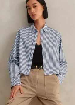 Best ME+EM Cotton Striped Crop Shirt Blue/White Stripe