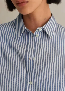 Best ME+EM Cotton Striped Crop Shirt Blue/White Stripe