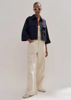 Hot ME+EM Cotton Twill Casual Swing Jacket Navy