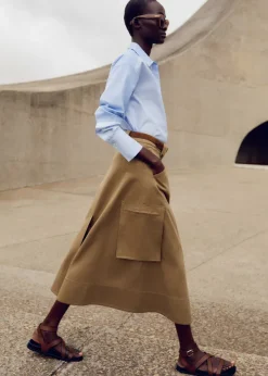 Clearance ME+EM Cotton Utility Midi Skirt Tan